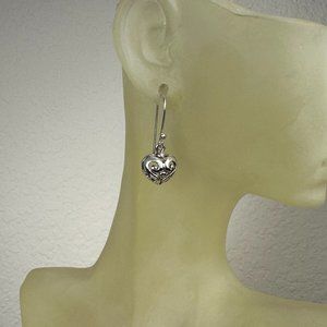 NEW Real Silver Dangling Filigree Heart Earrings